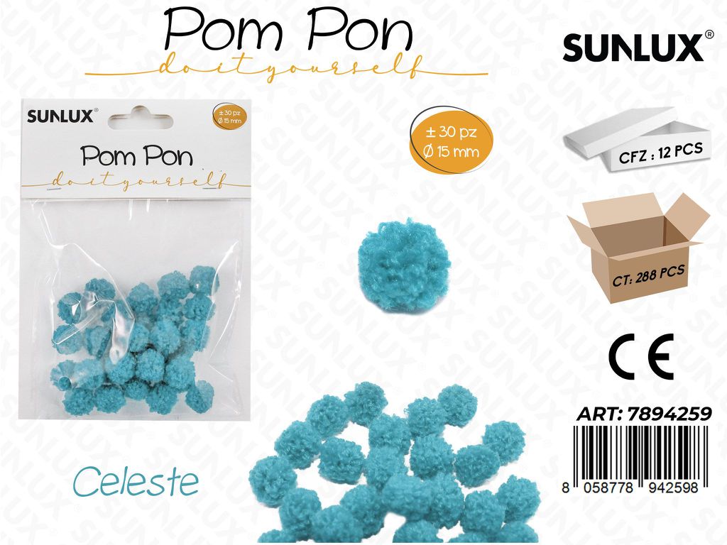 Pompon Celeste D.15MM-30PCS