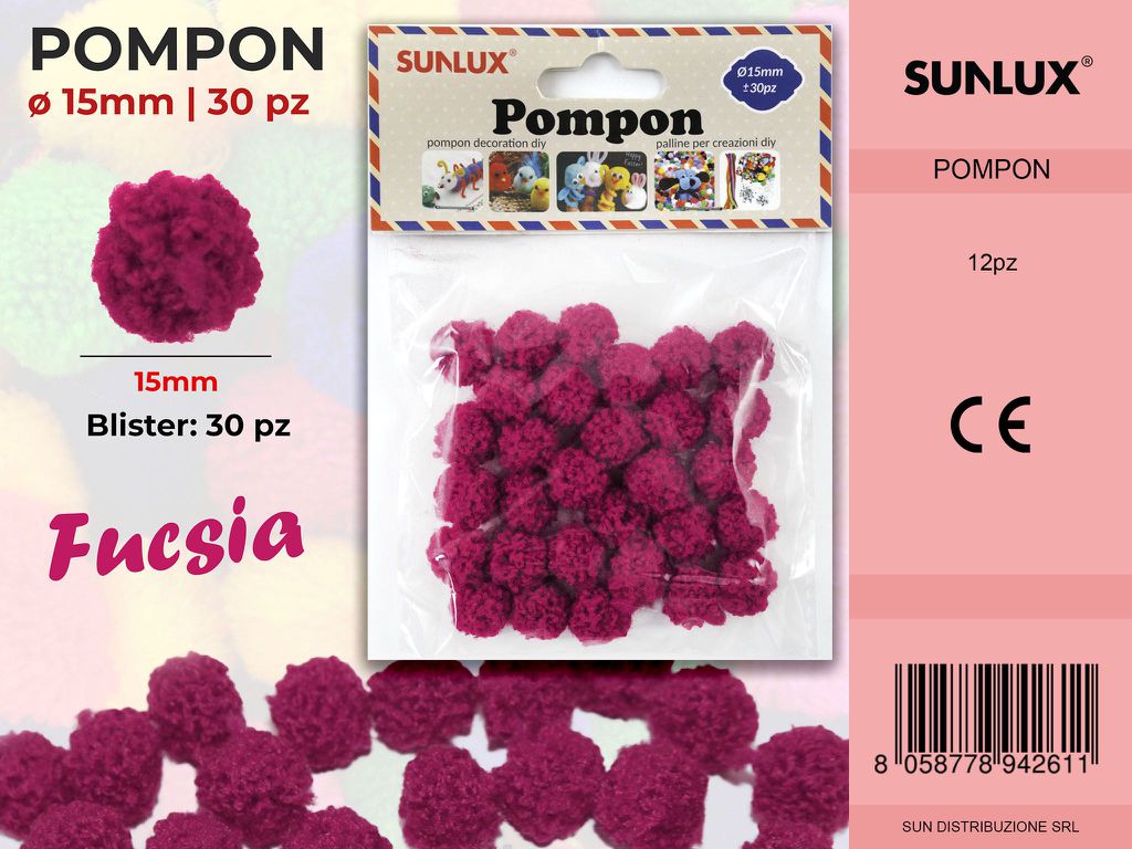Pompon Fucsia D.15MM-30PCS
