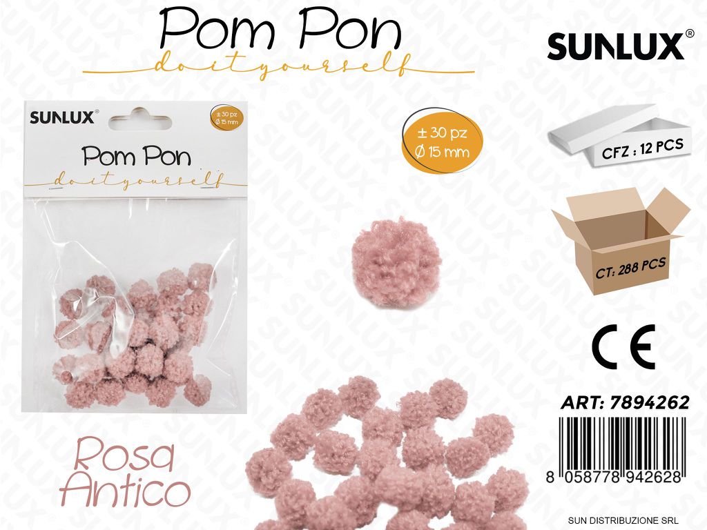 Pompon Rosa Antico D.15MM-30PCS