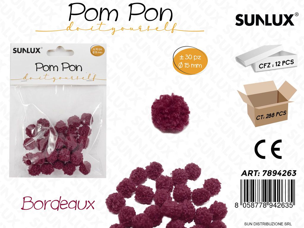 Pompon Bordeaux D.15MM-30PCS
