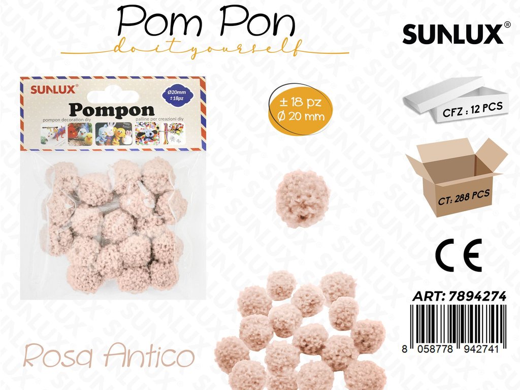 Pompon Rosa Antico D.20MM -18PCS