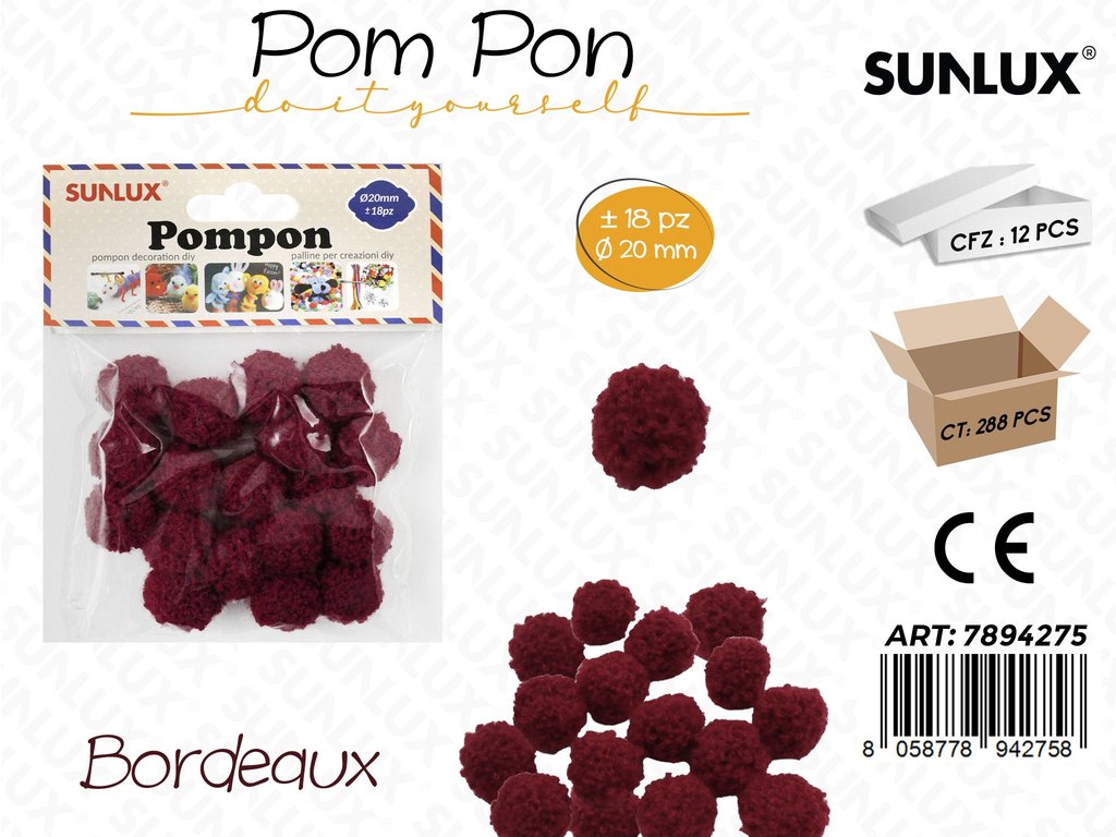 Pompon Bordeaux D.20MM -18PCS