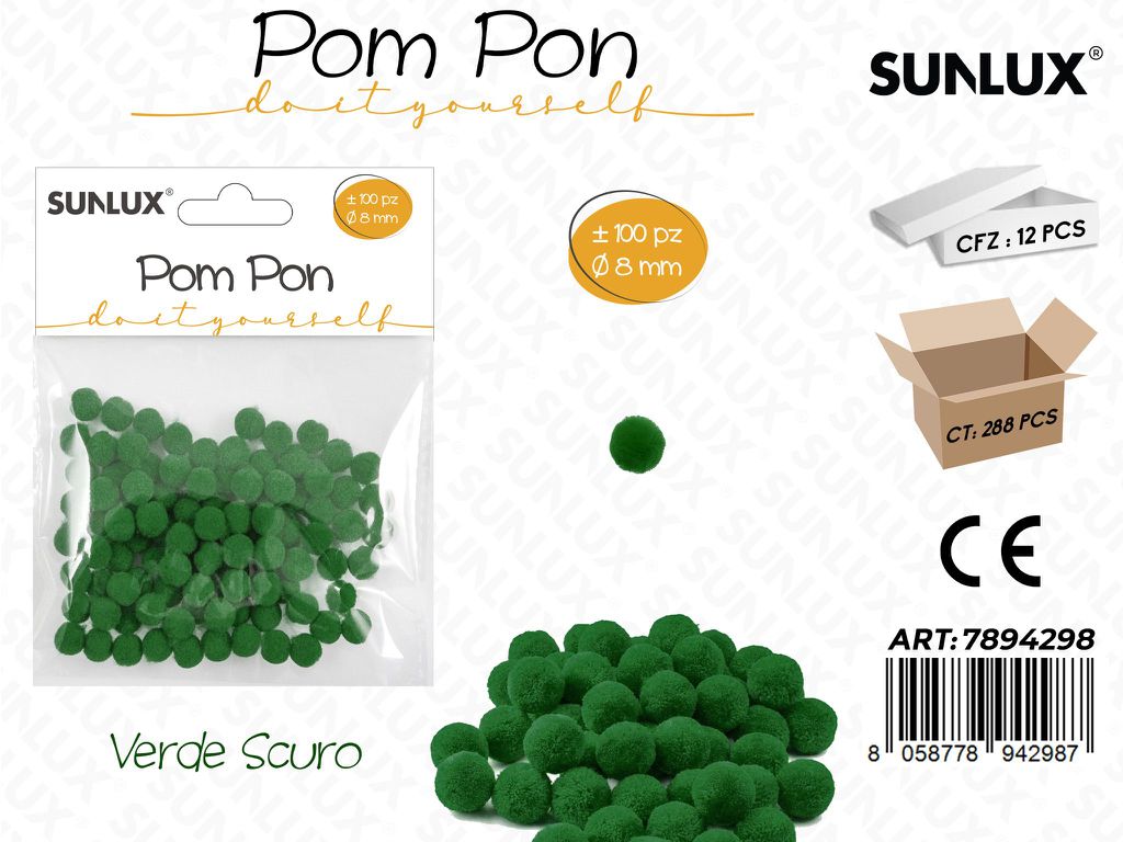 Sunlux Pom Pon Verde Scuro 100PCS D.8MM