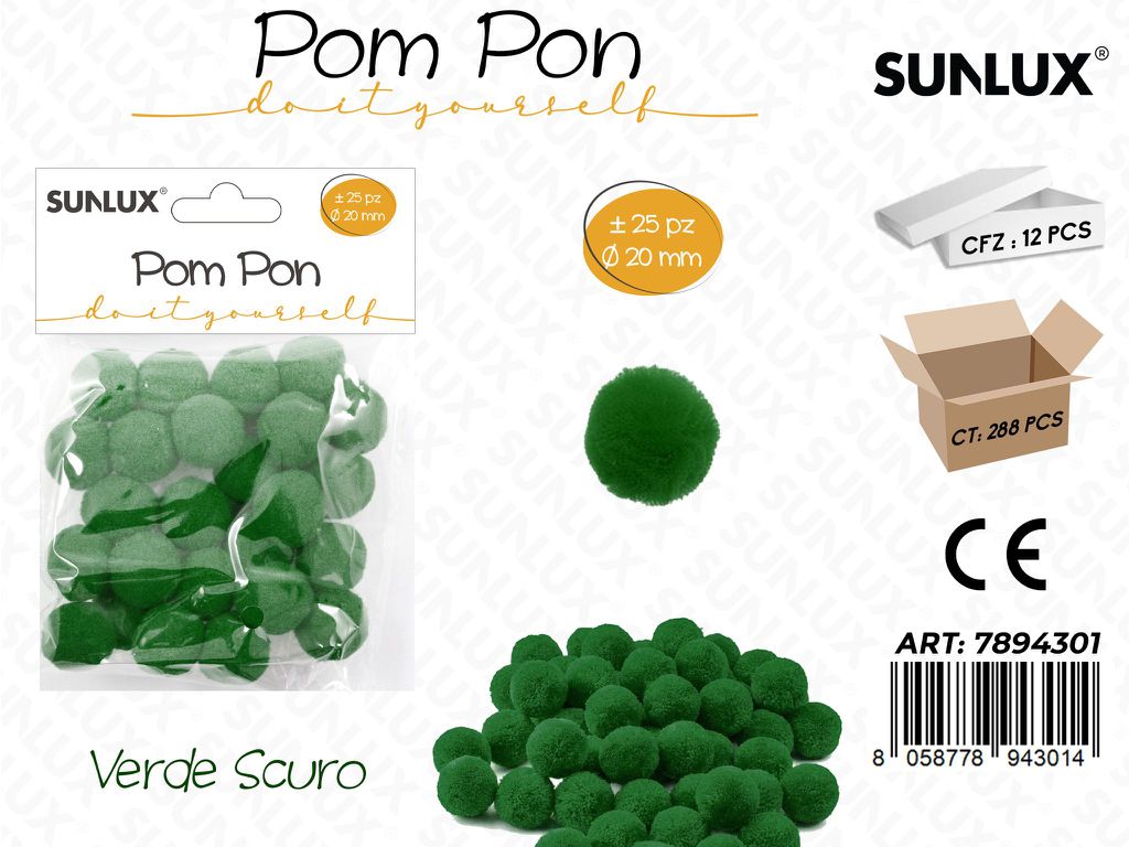 Sunlux Pom Pon Verde Scuro 25PCS D.20MM