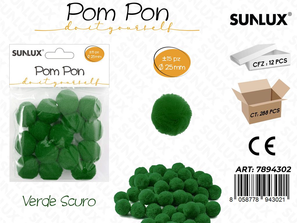 Sunlux Pom Pon Verde Scuro 15PCS D.25MM