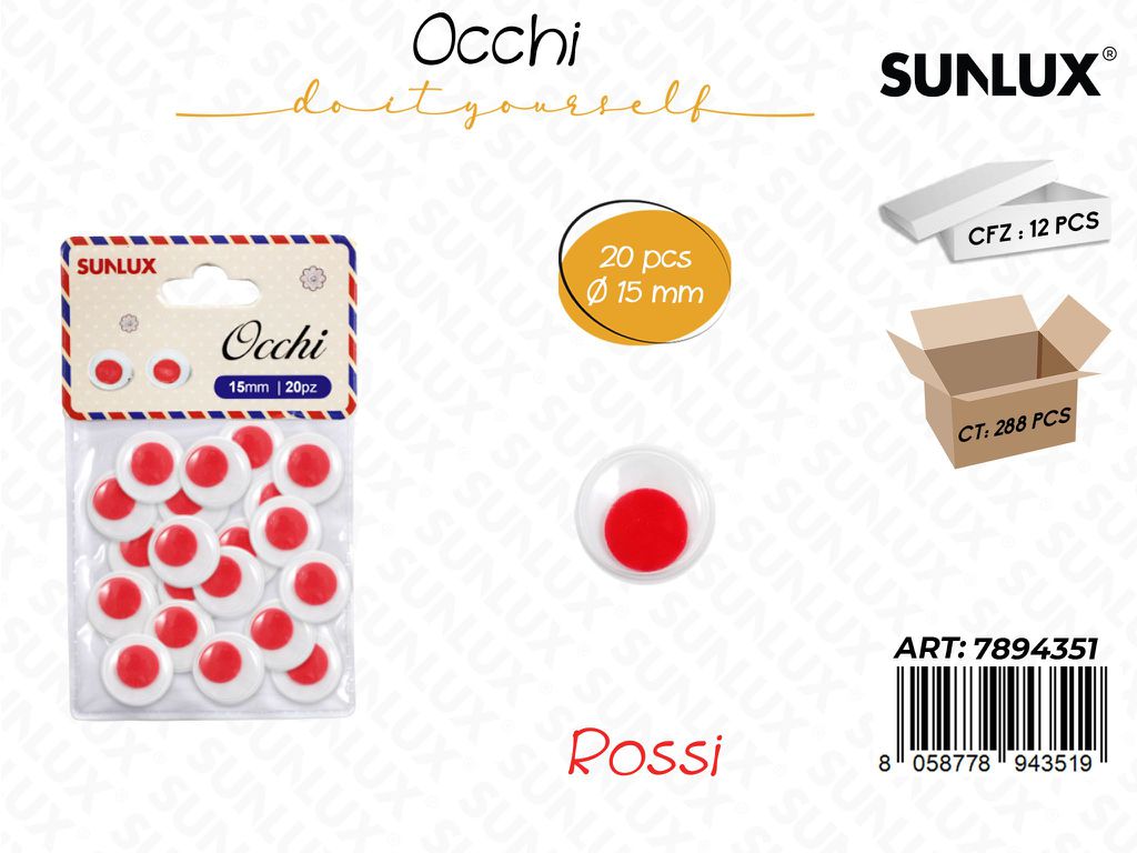Occhi Dec. Rosso 20PCS D.15MM