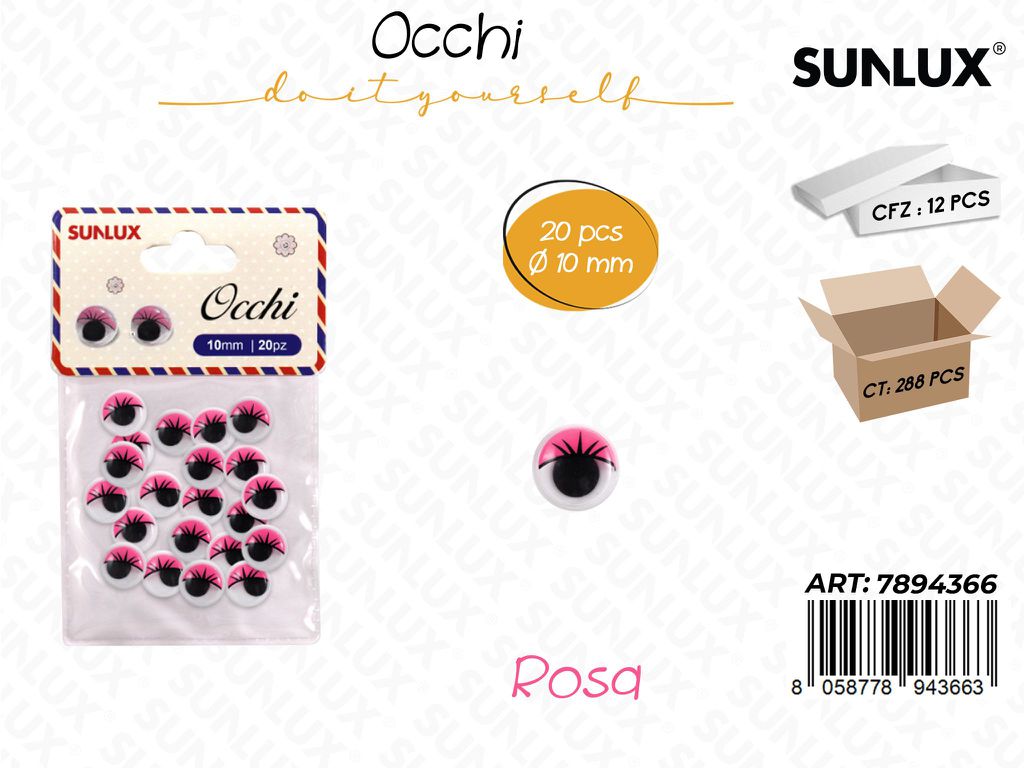 Occhi Dec. c/ Ciglia Rosa 20PCS D.10MM