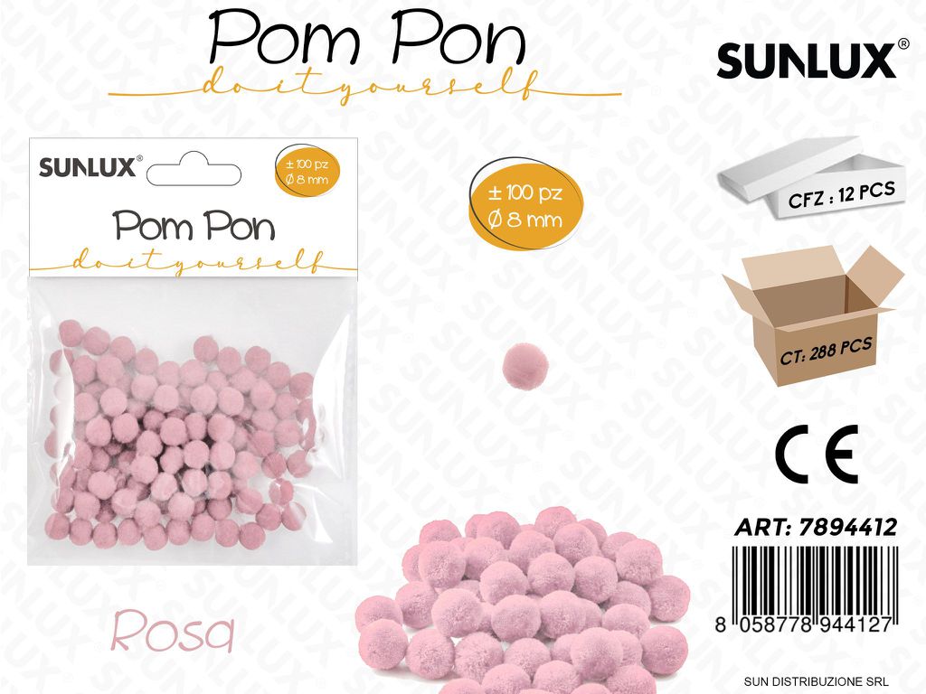 Pom Pon Rosa D.8MM 100PCS