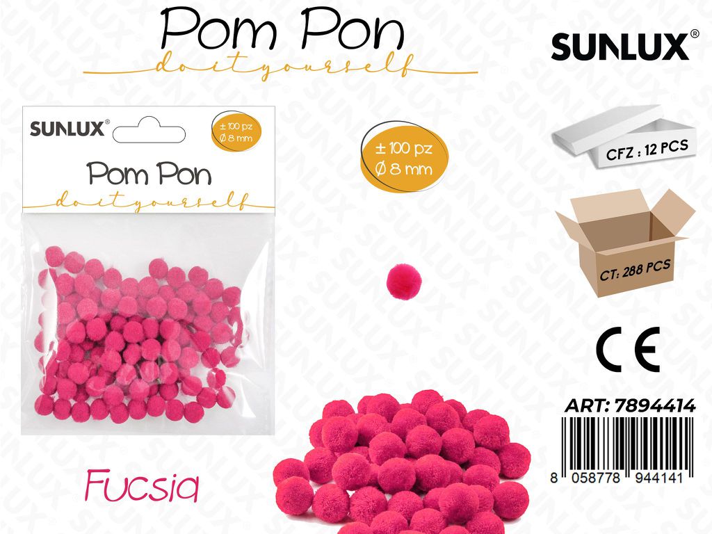 Pompon Diy 0.80CM 100PC Fuxia