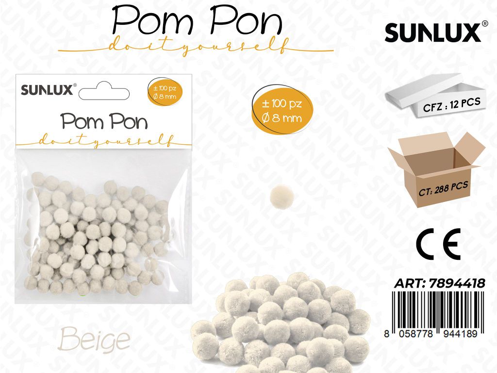 Pompon Diy 0.80CM 100PCS Beige