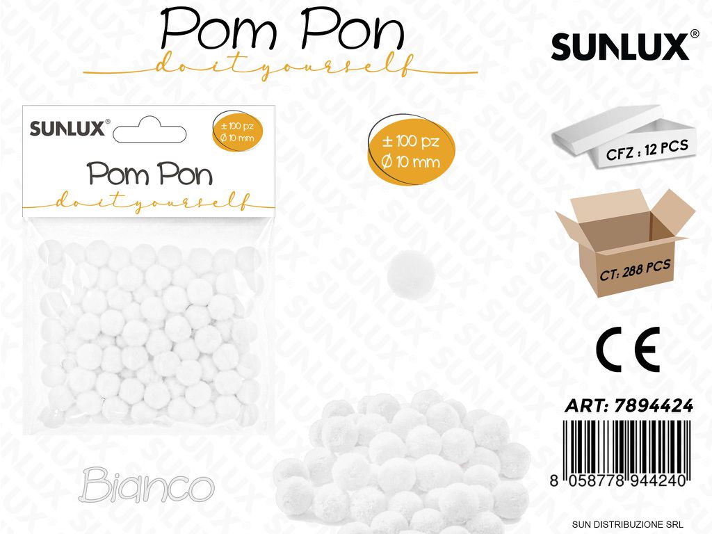 Pom Pon Bianco D.10MM 100PCS