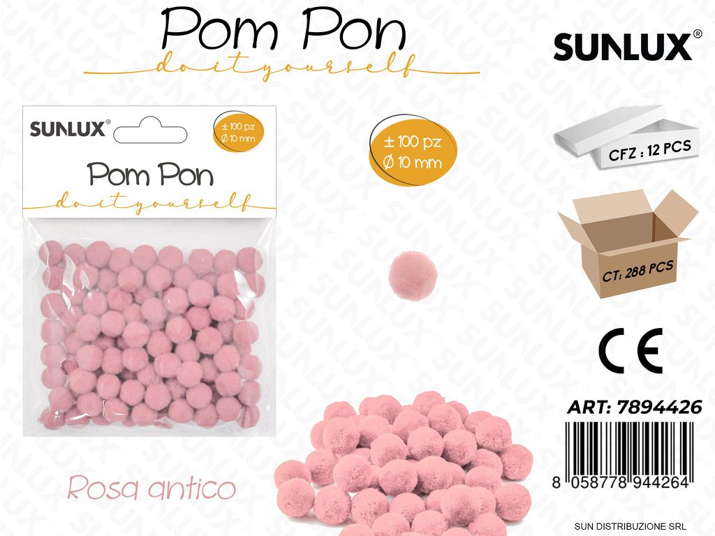 Pom Pon Rosa D.10MM 100PCS