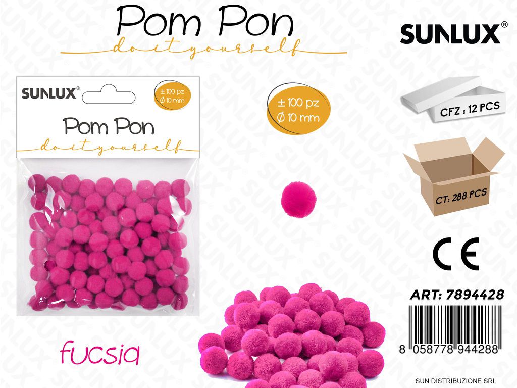 Pom Pon Fucsia 100PCS D.10MM