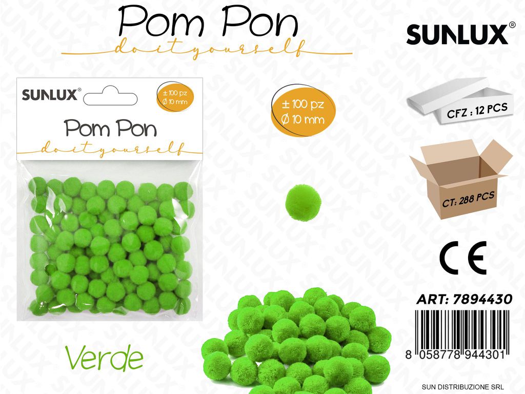 Pom Pon Verde D.10MM 100PCS