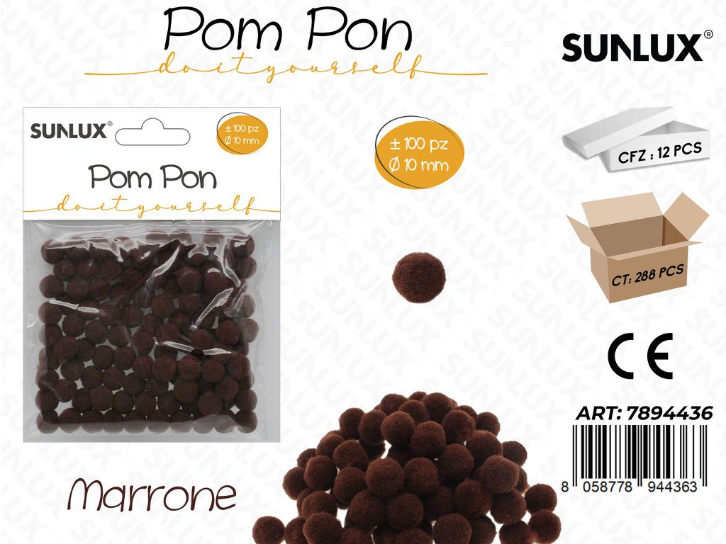 Pompon Diy 1.0CM 100PC Marrone