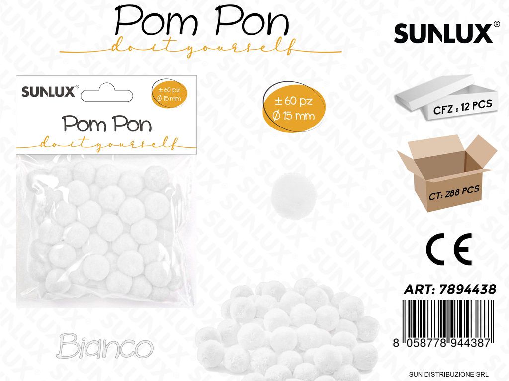 Pom Pon Bianco D.15MM 60PCS