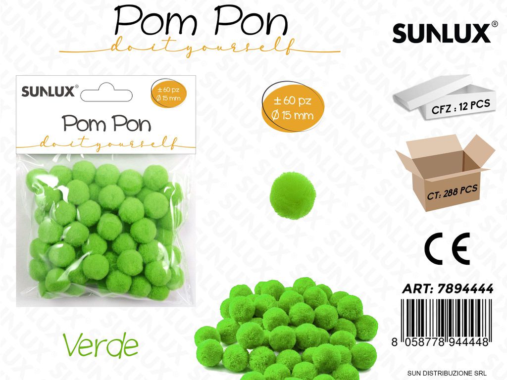 Pom Pon Verde D.15MM 60PCS