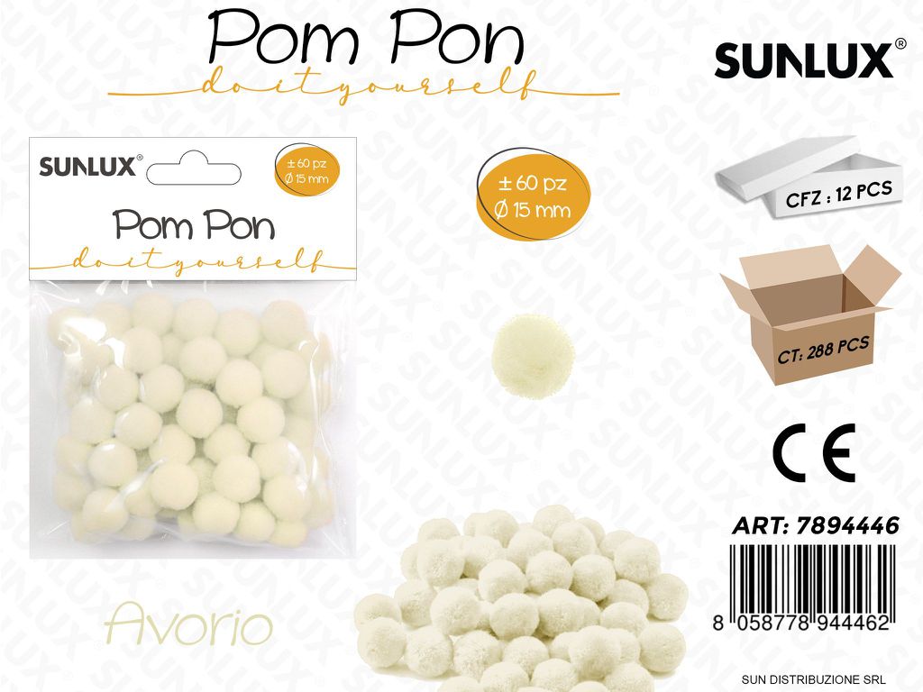 Pom Pon Avorio D.15MM 60PCS