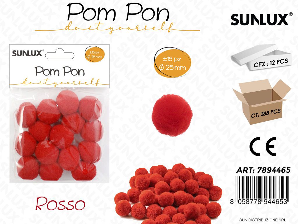 Pom Pon Rosso 15PCS D. 25MM