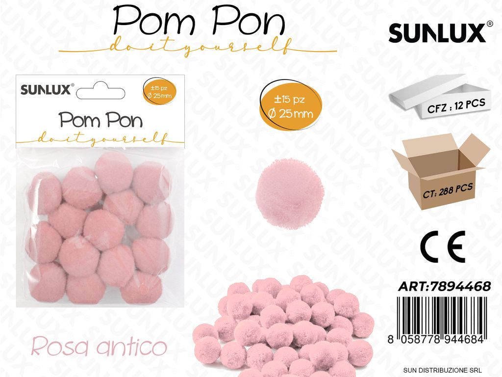 Pom Pon Rosa Antico D.25MM 15PCS