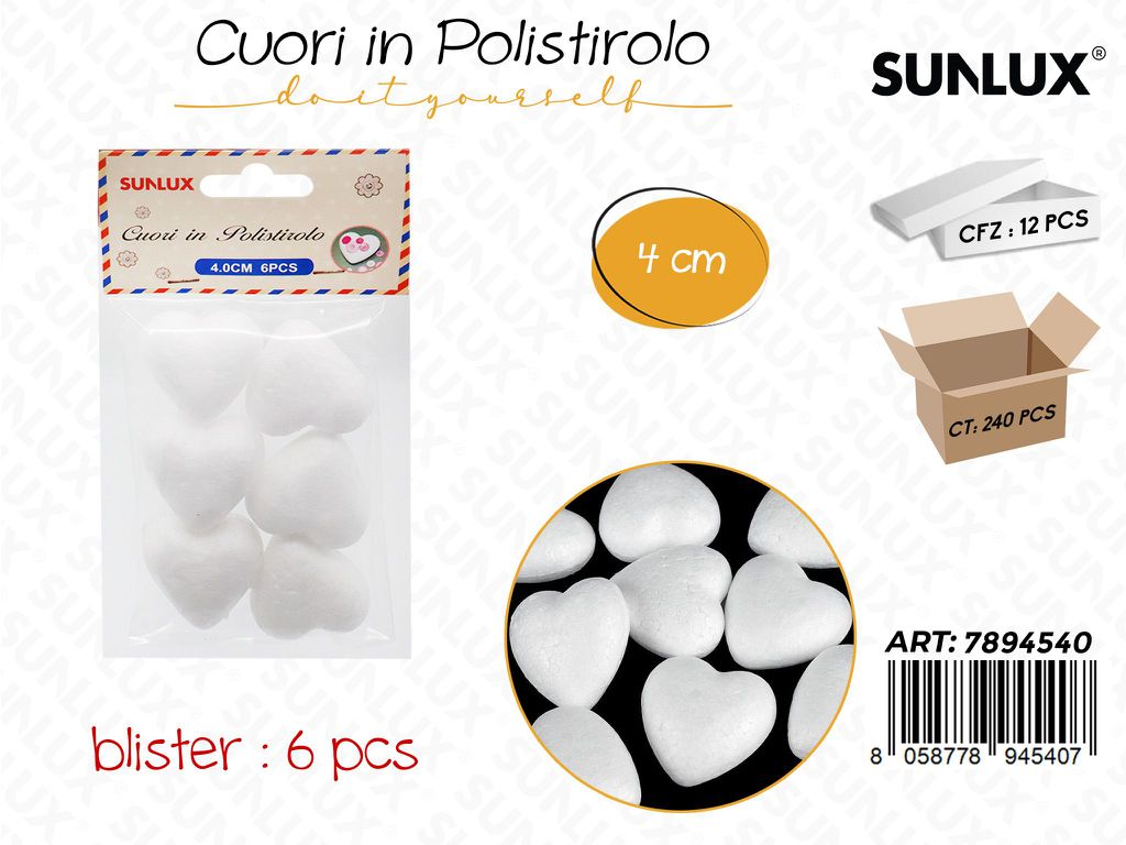 Cuore in Polistirolo 6PCS 4CM