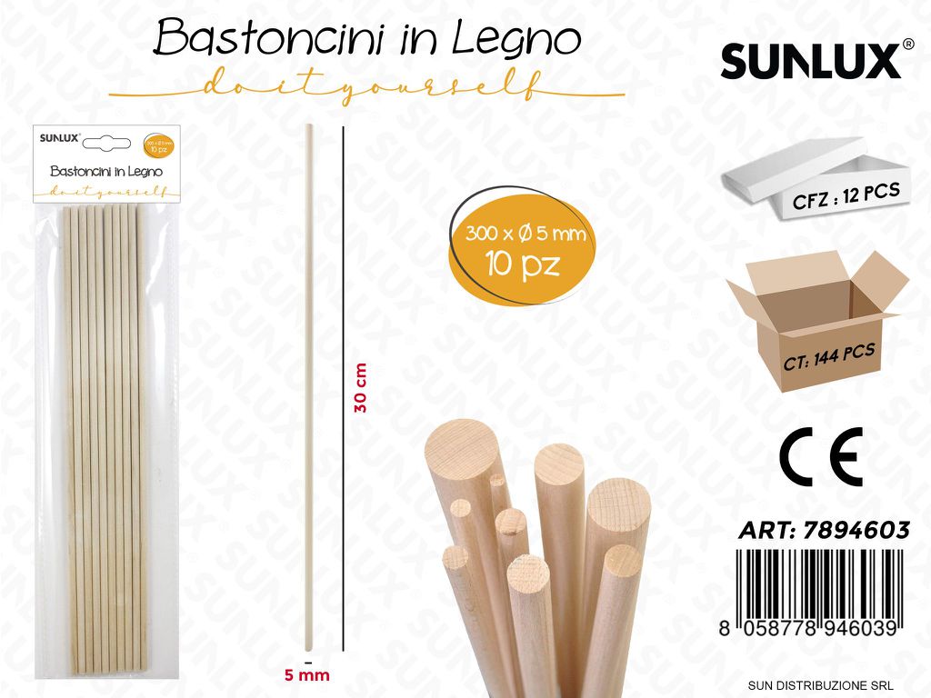 Bastoncini Legno 5MM*30CM* 10PCS