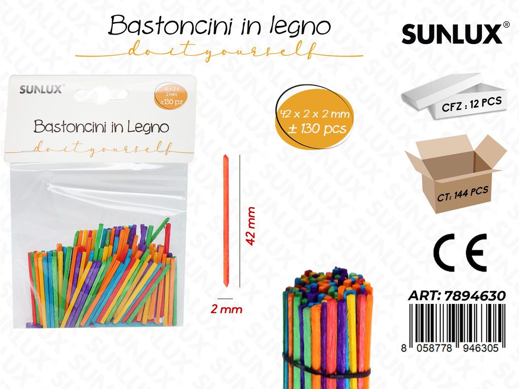 Bastoncini in Legno Col. Ass. 130PCS 2*42MM / Pz da 12
