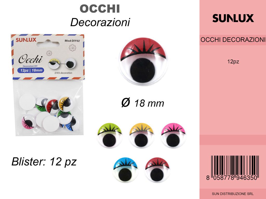 Occhi Decorativi Colorati 12PC D.18MM