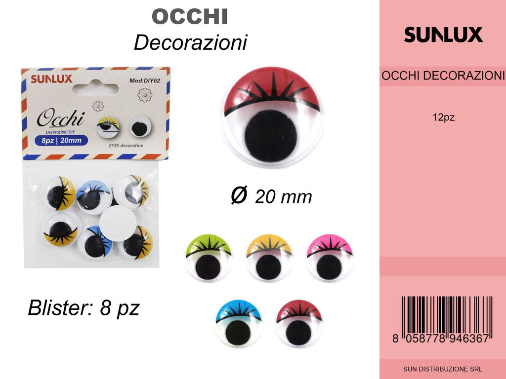Occhi Decorativi Colorati 8PC D.20MM