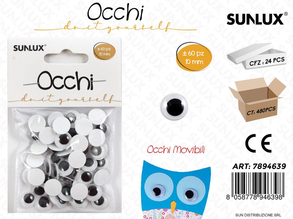 Occhi Decorativi Neri 60PCS D.10 Mm
