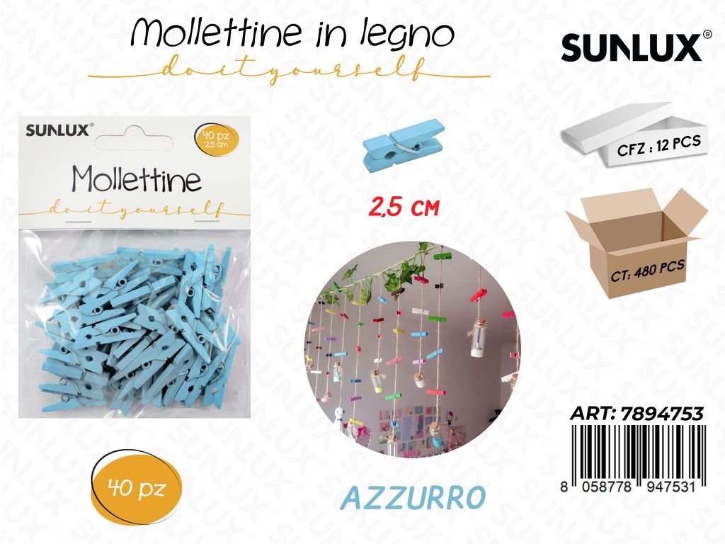 Sunlux Mollettine Legno Azz. 40PCS 2.5CM