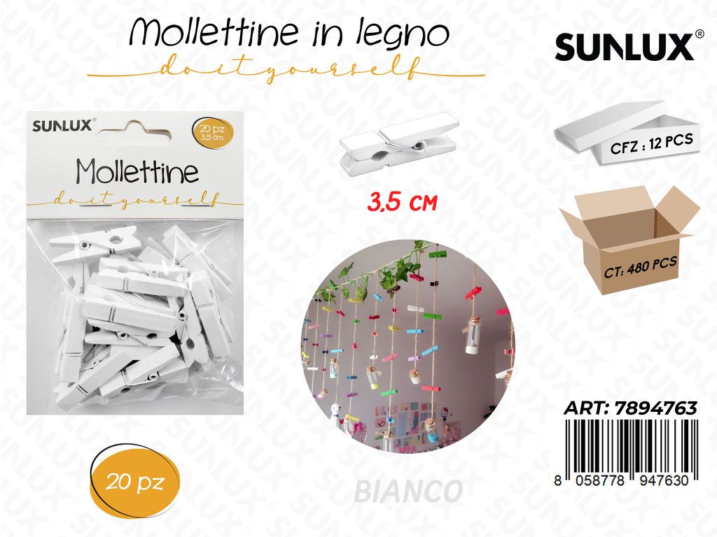 Sunlux Mollettine Legno Bia. 20PCS 3.5CM