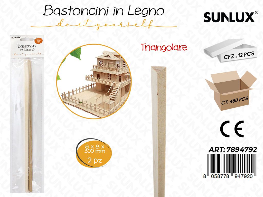 Sunlux Bastoncini Legno Triang. 2PCS 8*8*300MM