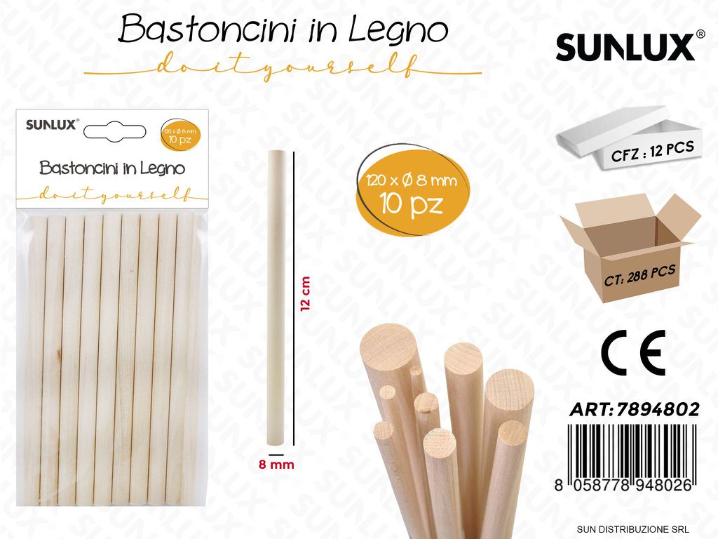 Bastoncini in Legno 10 Pcs D.8*120MM