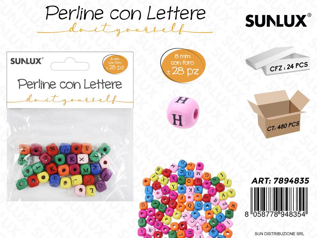 Perline Lettere Legno Col. c/Foro 8MM 28PCS