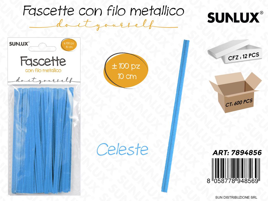 Fascette c/ Filo Metallico Celeste 100PCS 10CM
