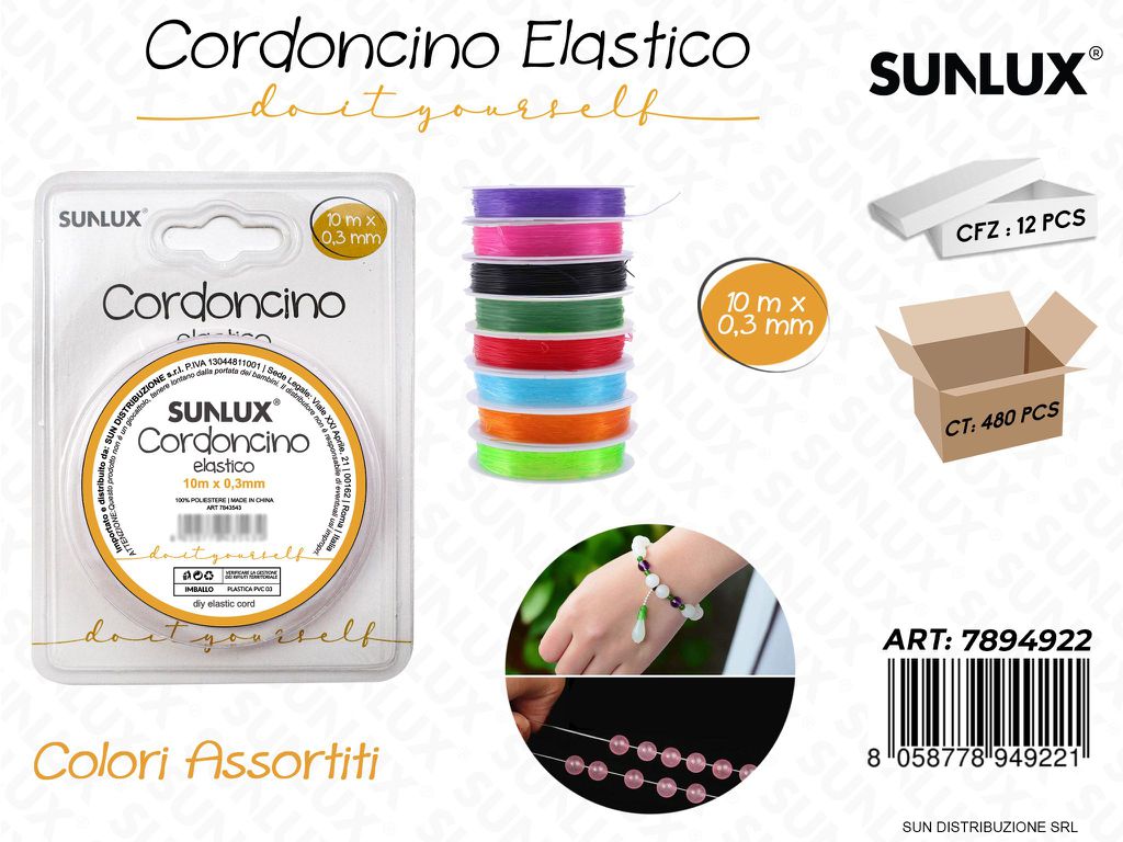 Cordoncino Elastico Col. Ass. 10MT*0.3MM