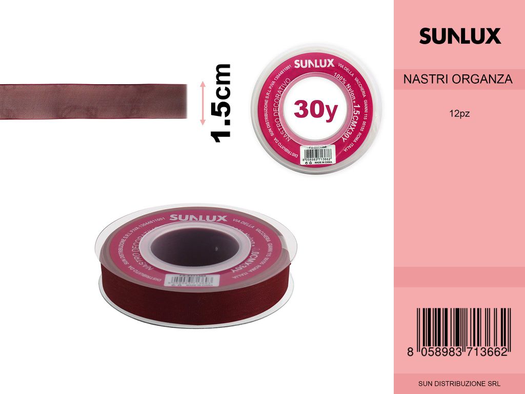 Nastro Organza Bordeaux 1.5CM X 30Y