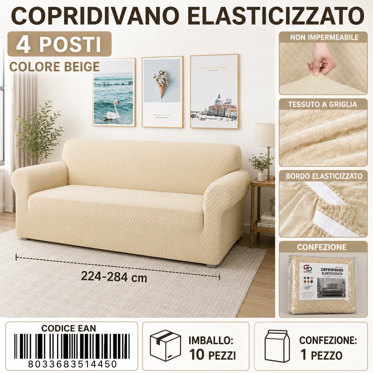 Copridivano 4Posti Non Impermeabile