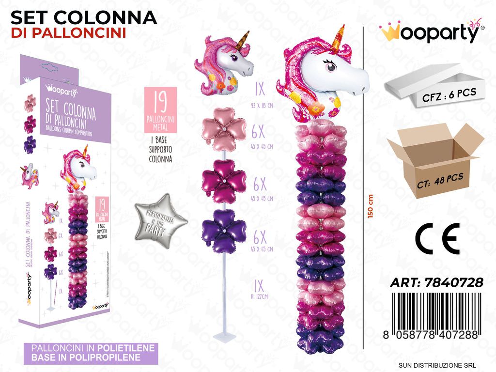 Set Colonna di Palloncini Unicorn 19PCS Ass.