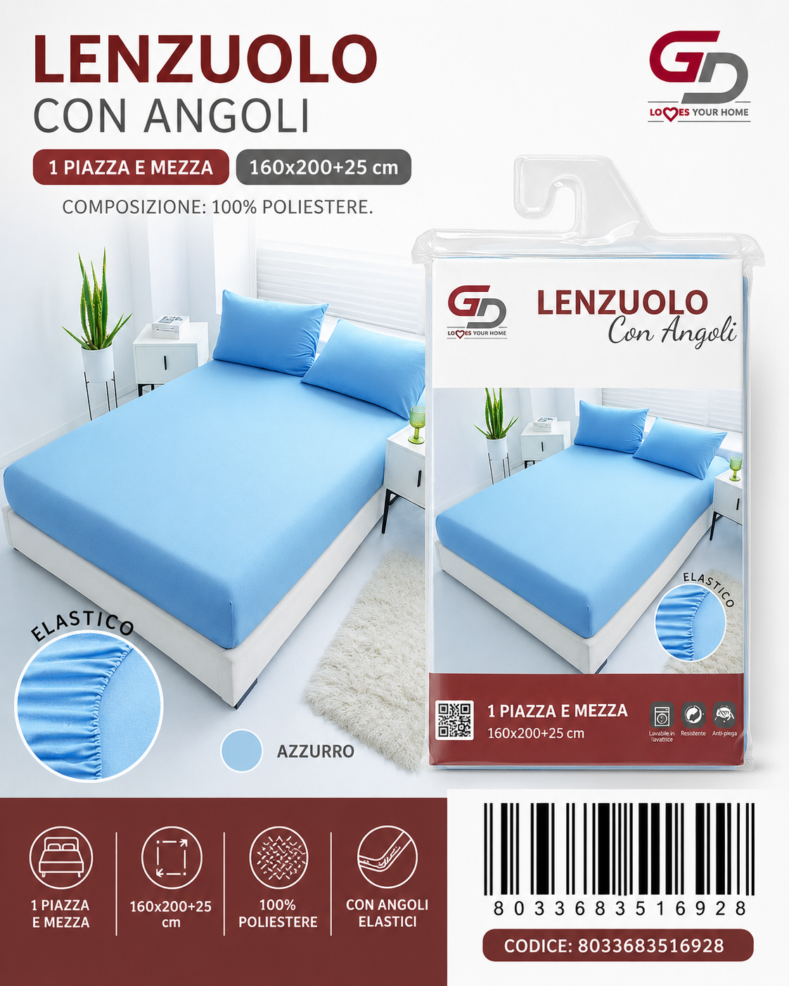 Lenzuolo Con Angoli 160*200+25Cm In Poliestere