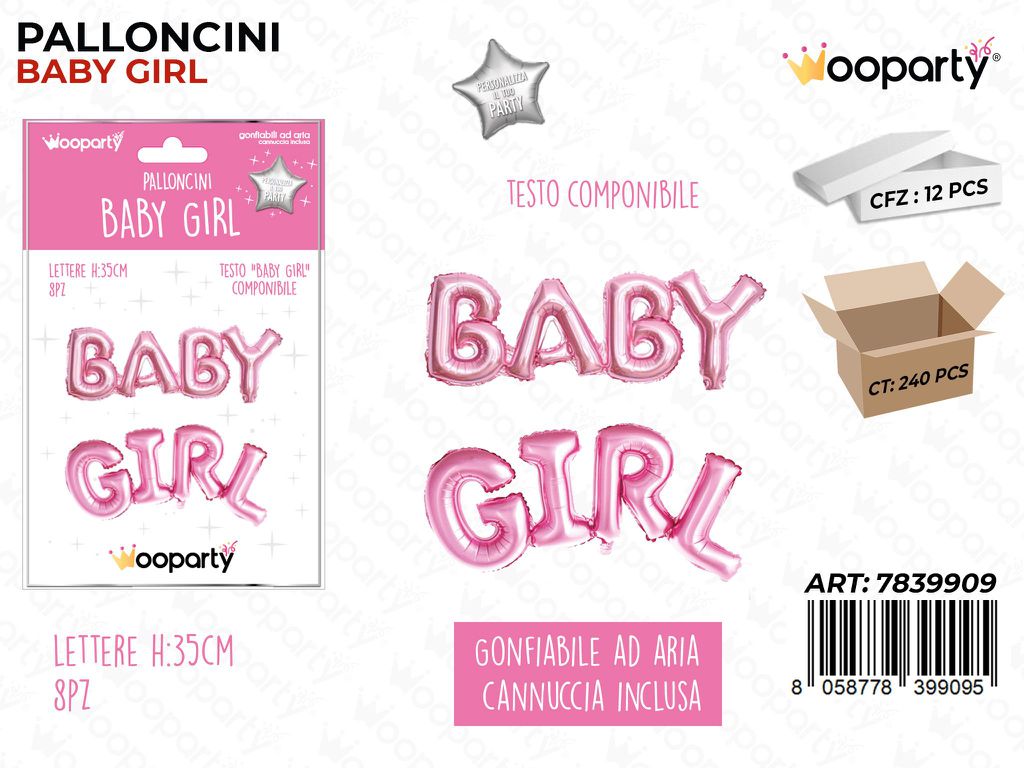 Palloncini Baby Boy Metal. Rosa 35CM