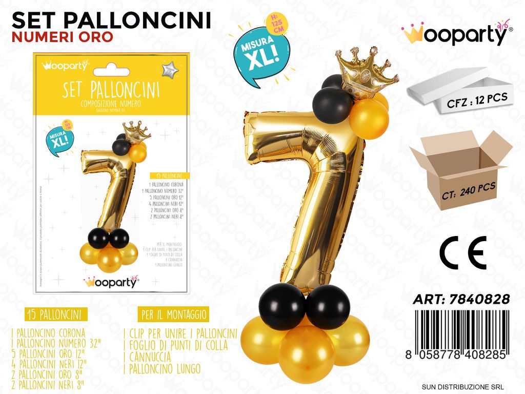 Set Palloncini N.7 ORO*NERO 15PCS 125CM
