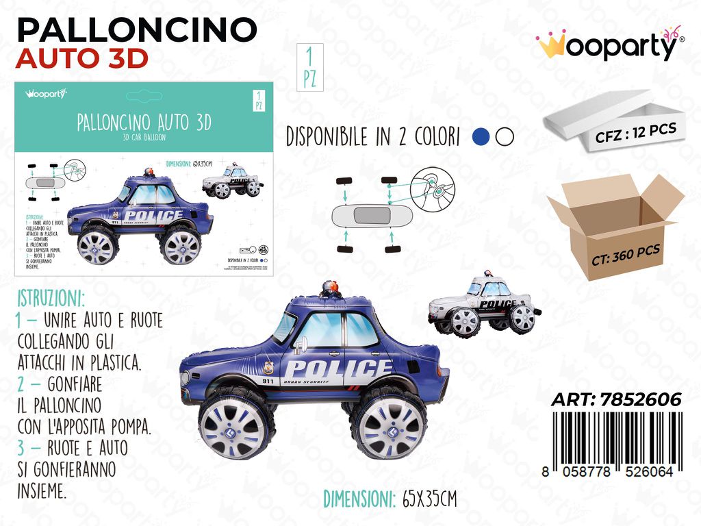 Palloncino Auto 3D 2COL. Ass. 65*35CM