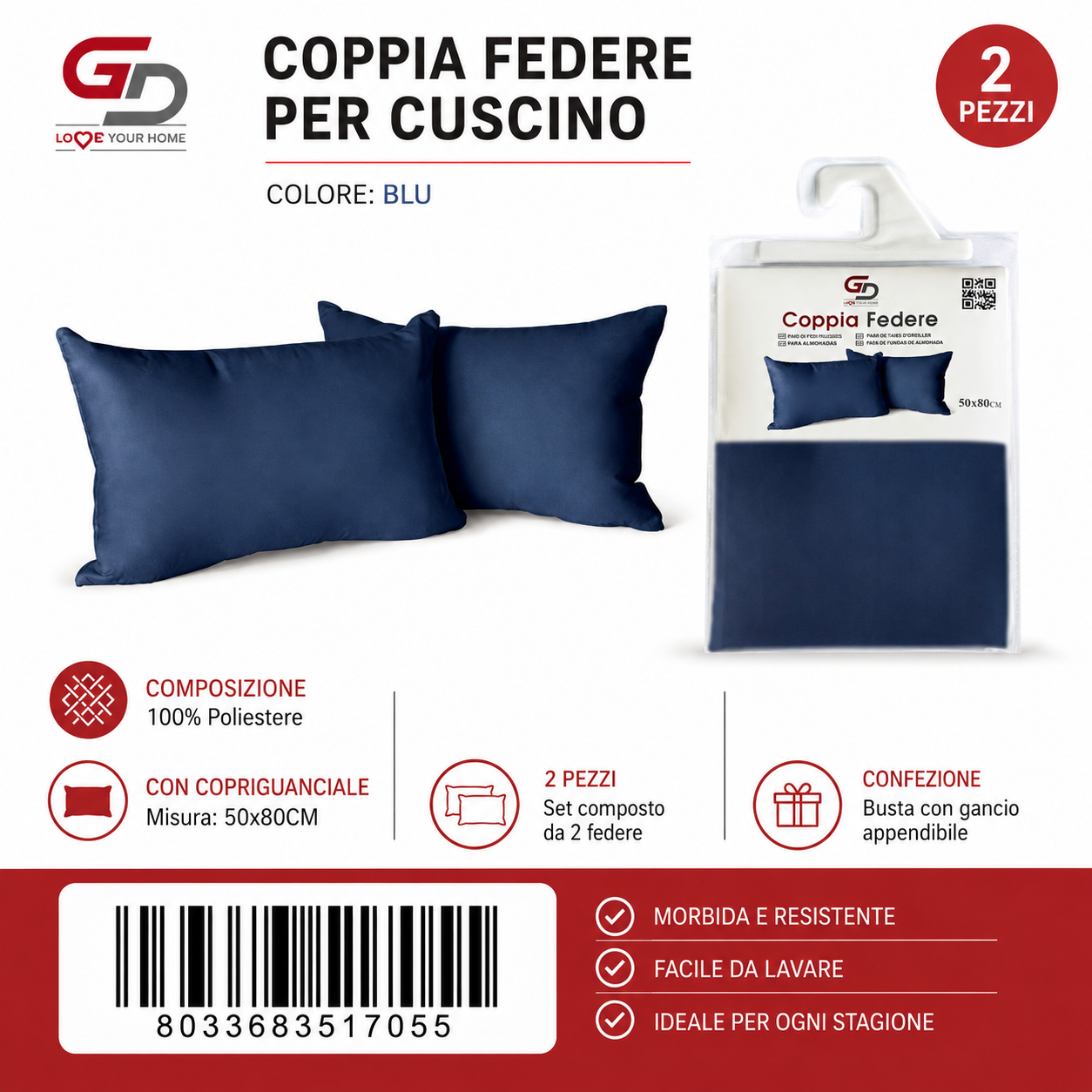 Federa Per Cuscino Blu