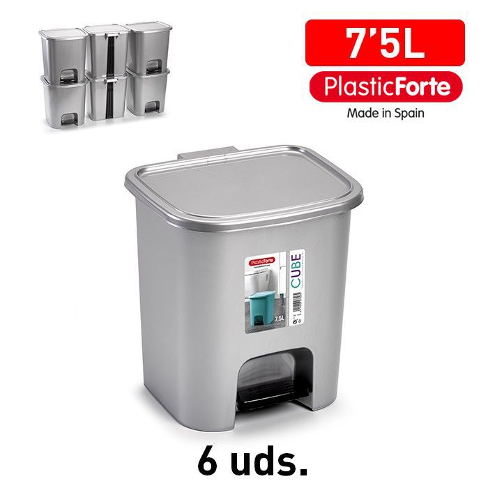 Pattumiera a pedale CUBE 7,5 L ARGENTO