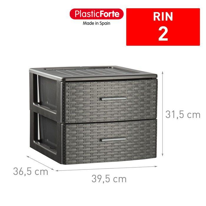 Cassettiera 2 cassetti Rin Rattan ANTRACITE