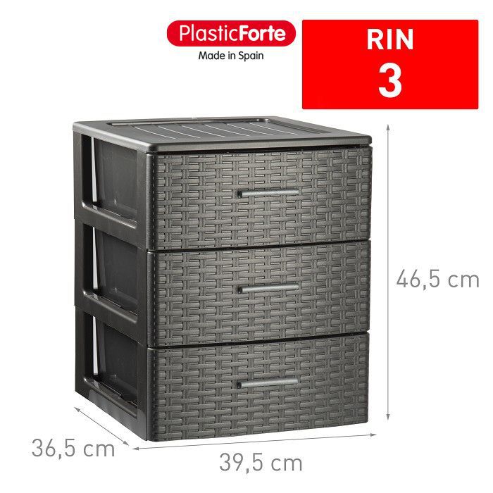 Cassettiera 3 cassetti Rin Rattan ANTRACITE