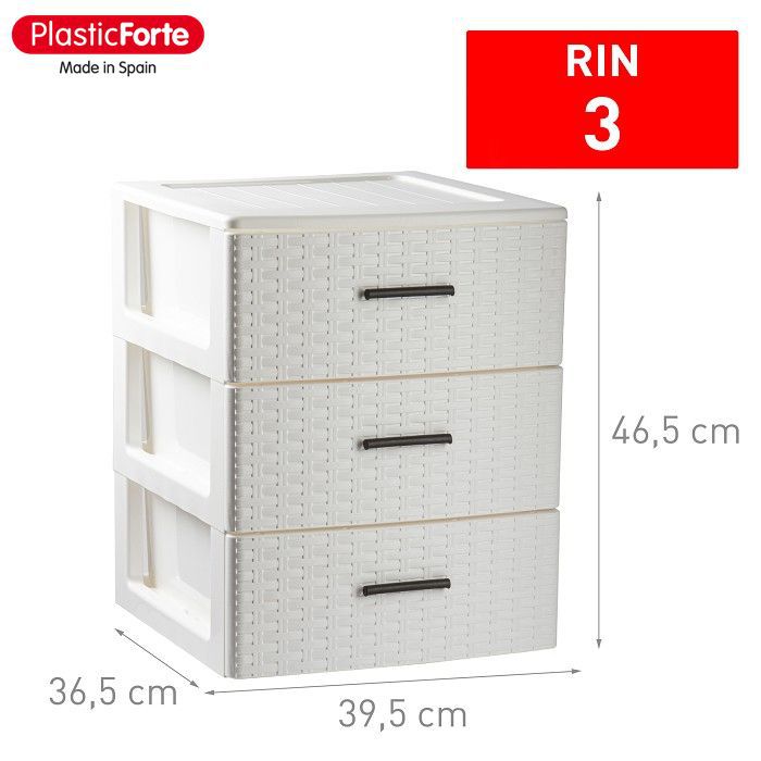 Cassettiera 3 cassetti Rin Rattan BLANCO ROTO