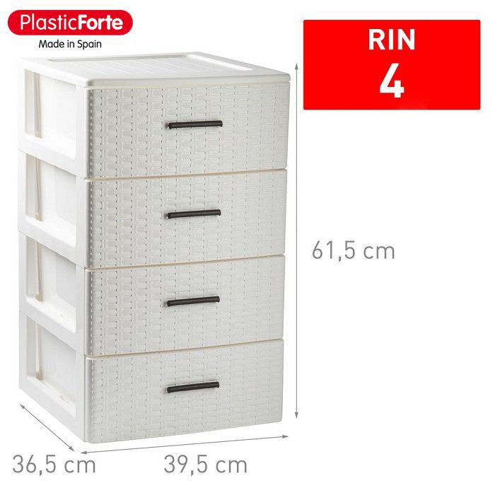 Cassettiera 4 cassetti Rin Rattan BLANCO ROTO